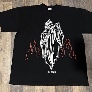 No Tears Black Graphic Tee with Red Accents